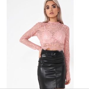 Queeny Pink Lace Crop Top